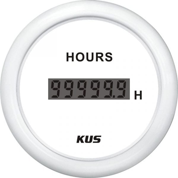 Kus Digital Hourmeter Gauge, White w/ White Trim - JMV00019